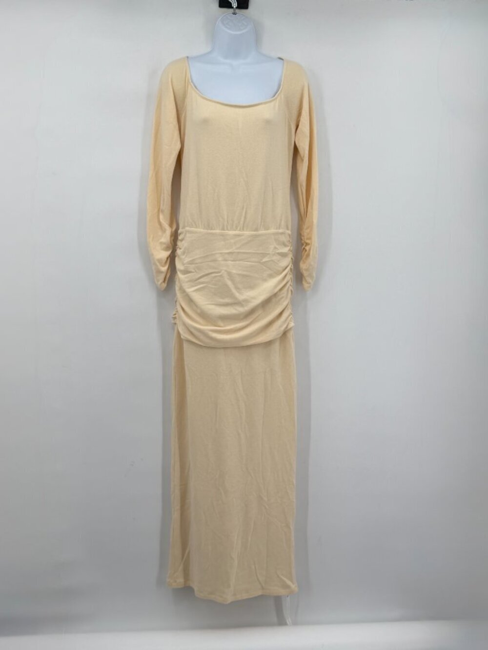 Reformation Abbott Knit Maxi Dress Custard Yellow Ruched Long Sleeve XL NWT